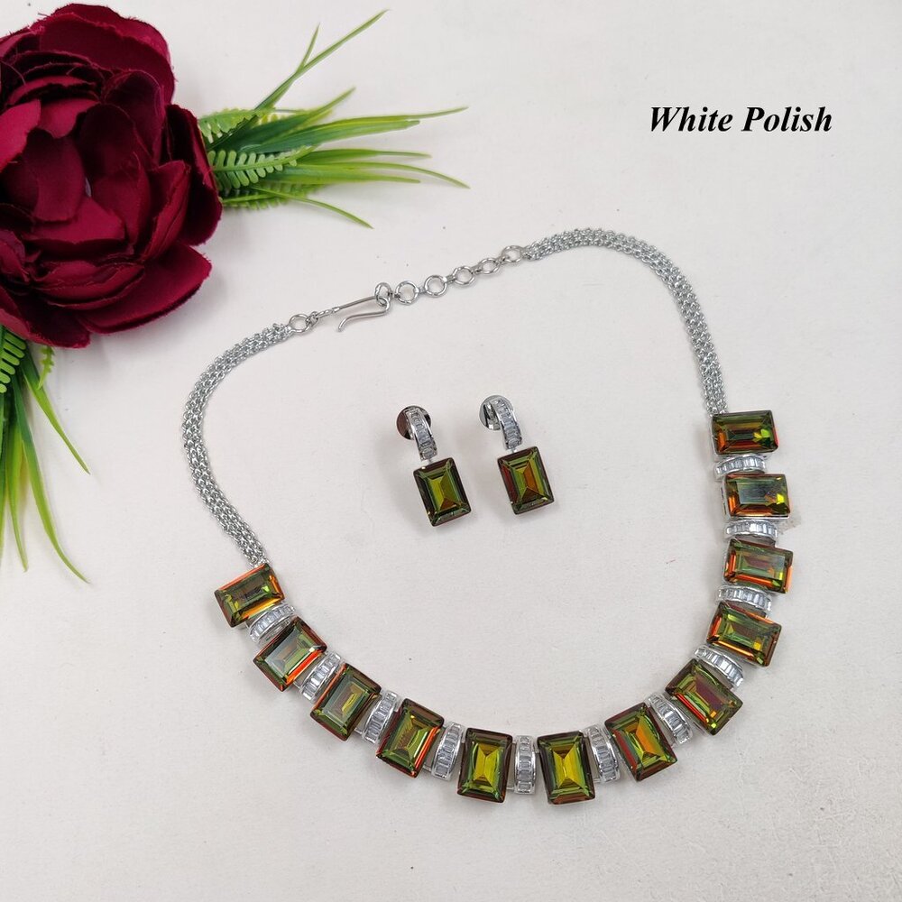 AD Necklace Swarvoski With Colorful Glassstone