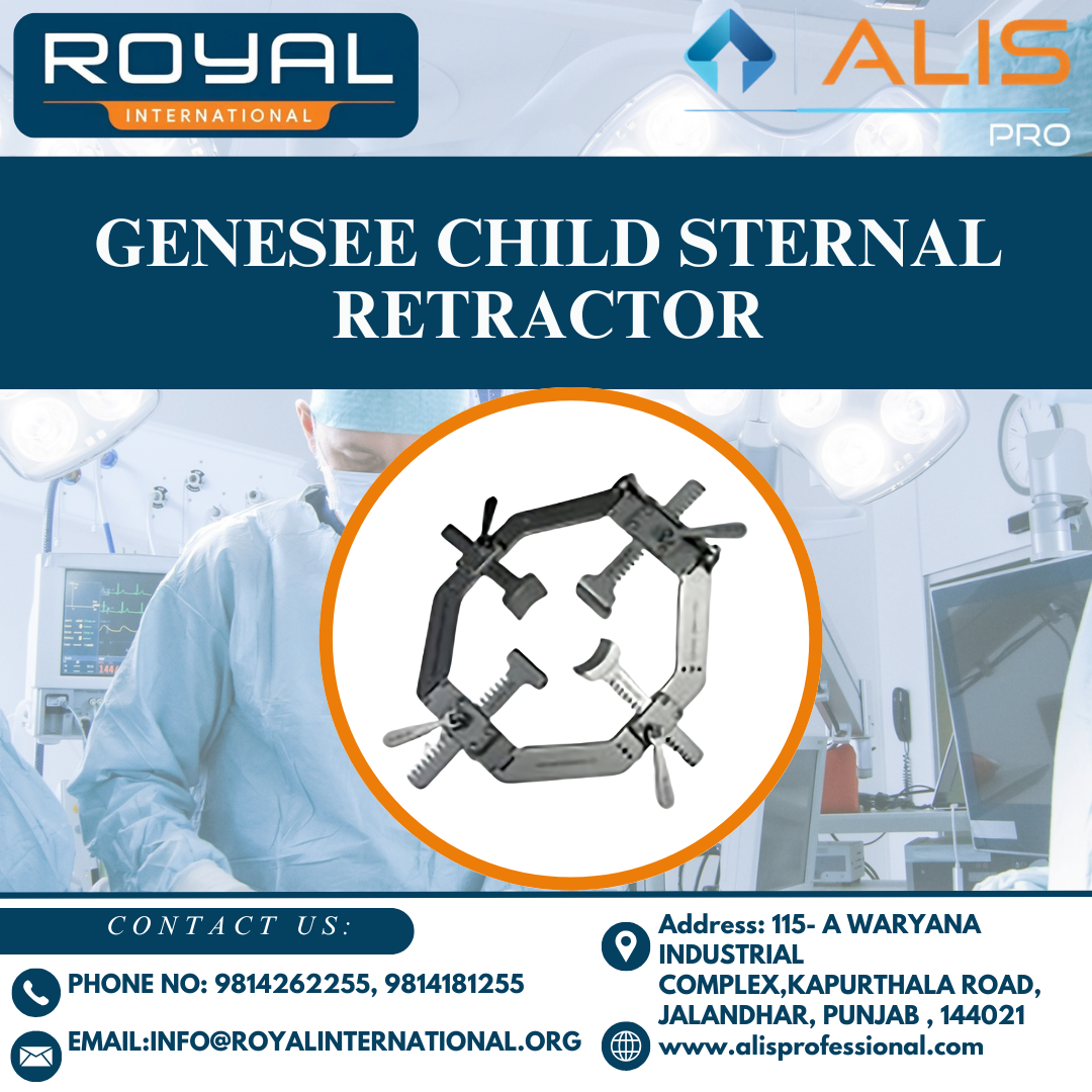 Genesee Child Sternal Retractor - Stainless Steel, Child-specific Size | Reusable, Fixed Blade, Polished Finish, Manual Operation, Waterproof, Smooth Surface