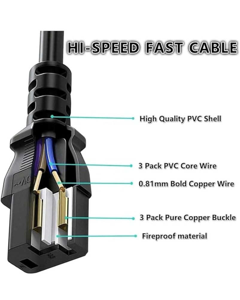 Heavy-duty Computer Power Cable - 18awg, 5m Length, Black | Durable Pvc Material, Universal 3-pin Compatibility, Overheat & Short Circuit Protection