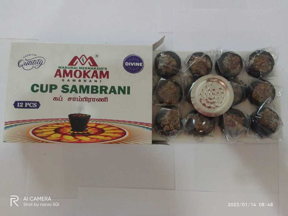 Amokam Cup Sambrani Black (Divine) 12 Pcs - Charcoal, 2 Inch Diameter, Smooth Round Shape, 20 Minutes Burning Time | Eco-friendly, Easy To Clean, Indian Incense