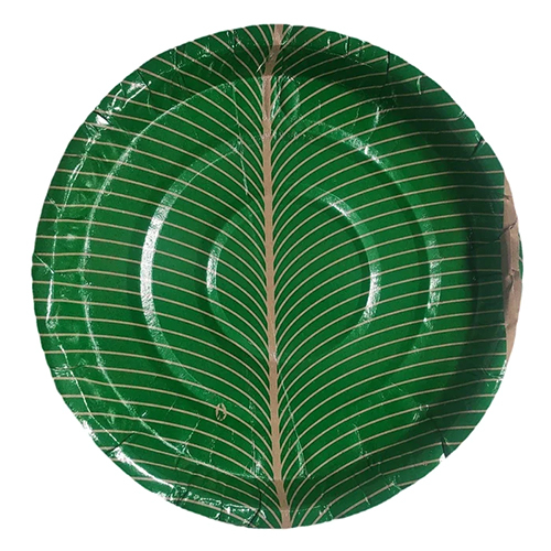 14 Inch Printed Disposable Paper Thali - Color: Green