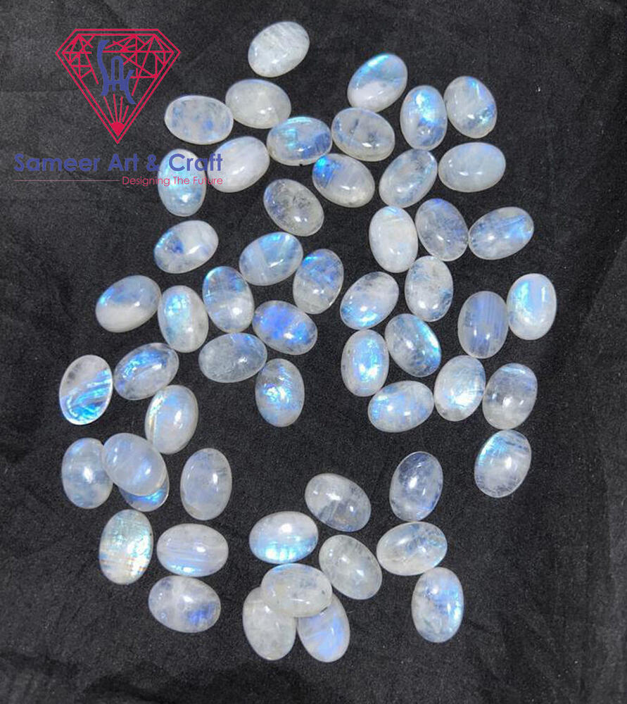 Oval Shape Natural Rainbow Moonstone Gemstone Handmade Smooth Cut Loose Stone