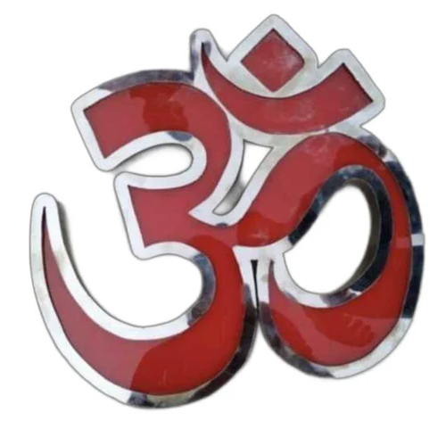 Stainless Steel Om Letter Design - Color: Silver And Red