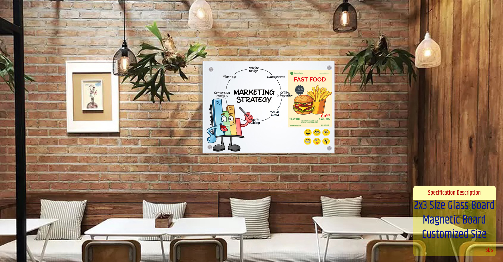 3 Feet White Glass Writing Board