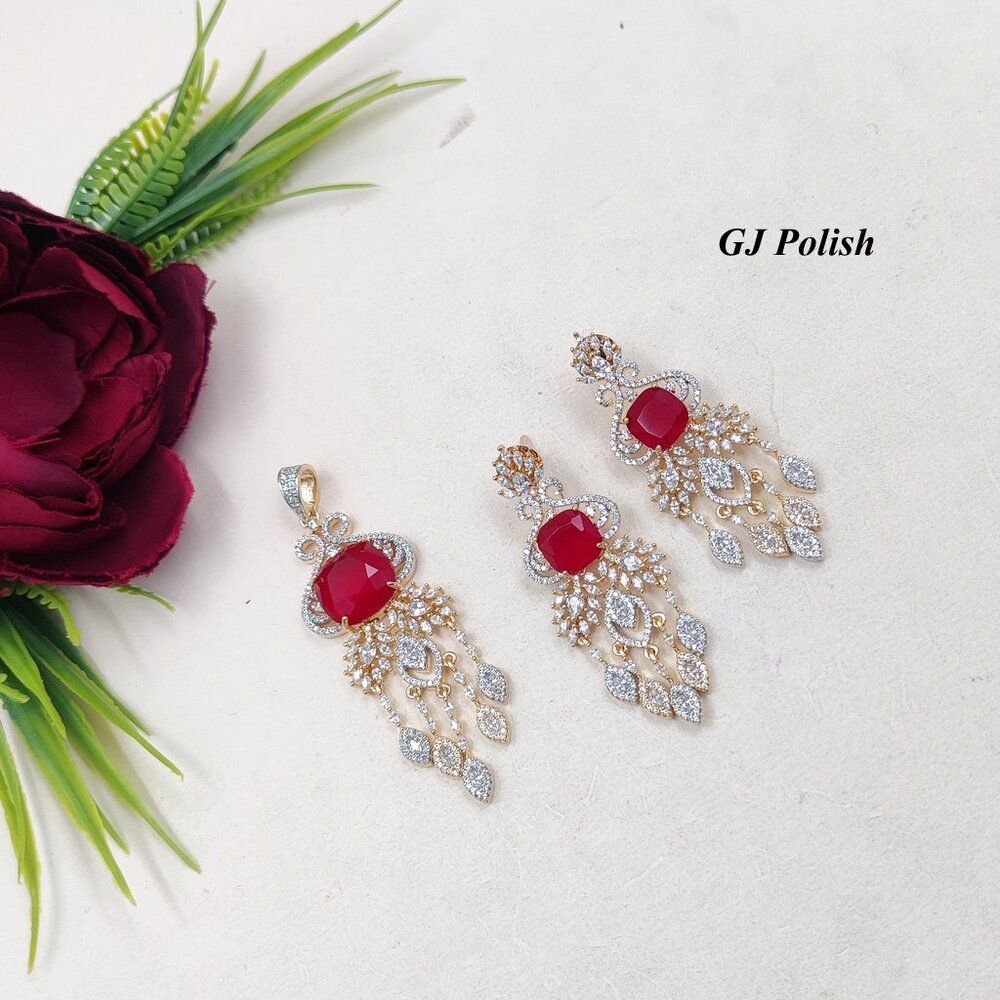 New Glass stone American Diamond Locket Set