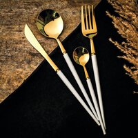 Cutlery Set Of 04 - Color: Gold And White