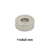 11 X 8 X 5mm Ndfeb Ring Magnet - Silver, Permanent Magnets | Strong Magnetic Force, Ideal For Diy Projects And Industrial Applications