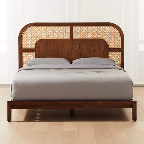 Teak Wood And Rattan King Size Bed - Color: Brown