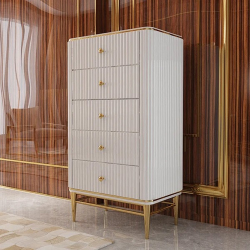 25.6 Inch Chest Light Luxurious White And Gold 5 Drawer
