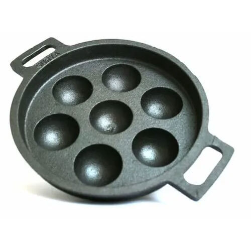 Cast Iron 7 Pits Paniyarakkal Pan - Interior Coating: Polished