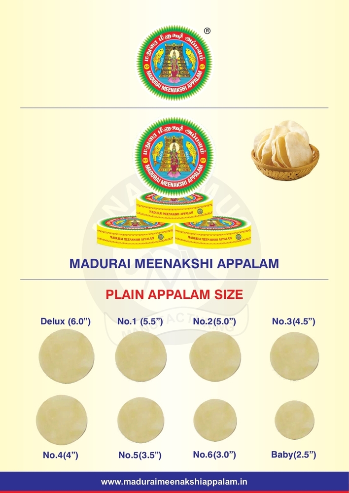 Plain Appalam Papad - 1 Kg, Large/medium/small Size, Pale Yellow Color, Salty And Spicy Flavor, Made With Urad Dal Flour And Coconut Oil
