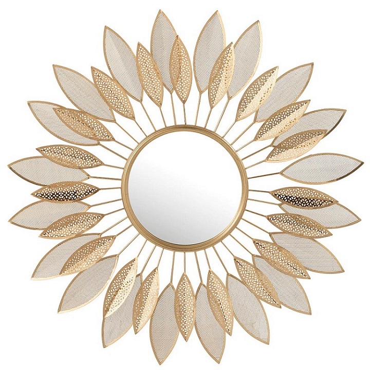 Leaves Design Metal Mirror - Color: Golden