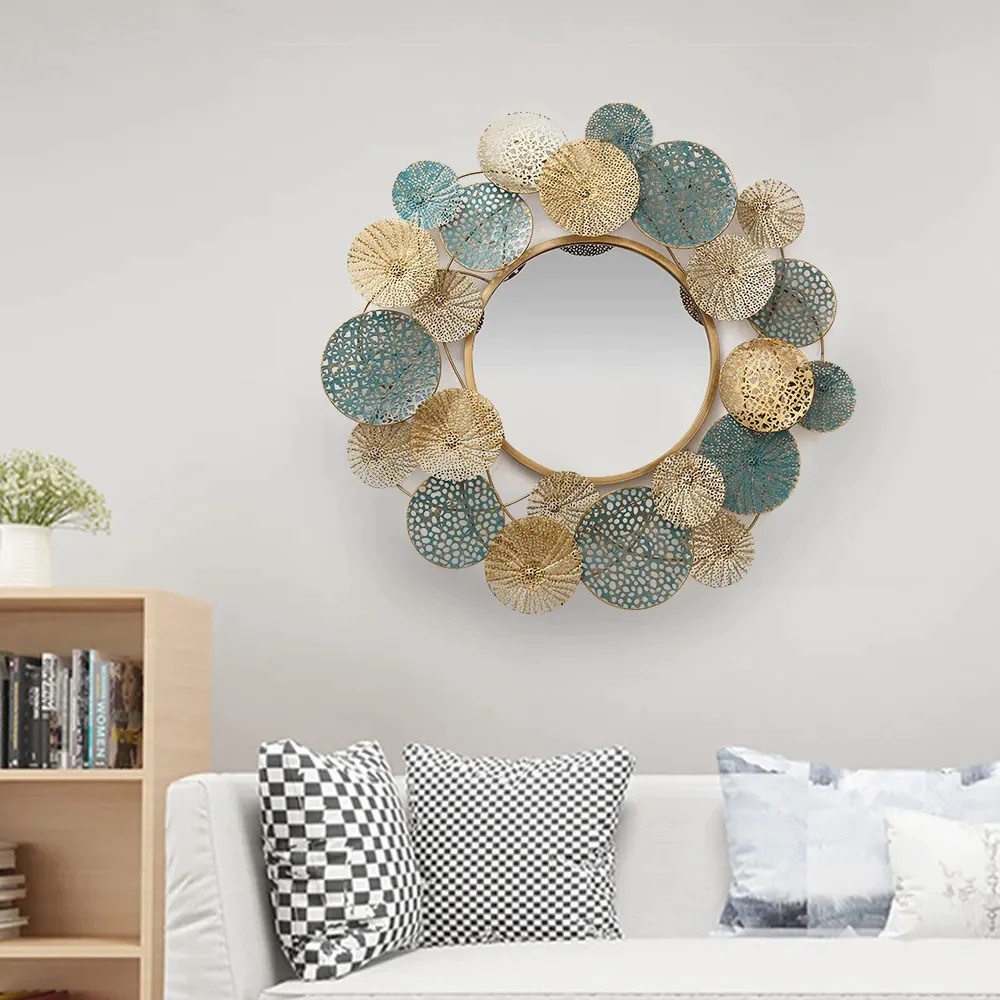 Round Multicolor Metal Mirror - Size: 24 Inches