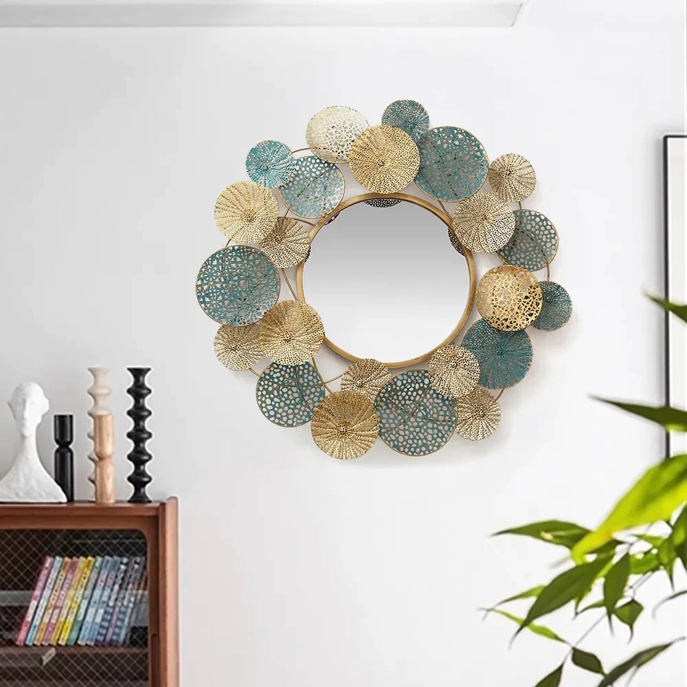 Round Multicolor Metal Mirror - Size: 24 Inches