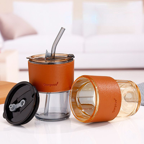 CI-818 Brown Glass Tumbler With Straw