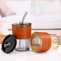 Brown Glass Tumbler - High-quality Glass, Customizable Size, Stylish Brown Finish | Easy-to-use Design, Includes Straw For On-the-go Enjoyment