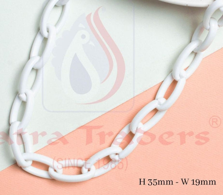 Acrylic Link Chain - Size: H-35mm W-19mm | Colors: Black, White, Red, Blue, Length: 1mtr, Versatile For Crafting And Jewelry Making