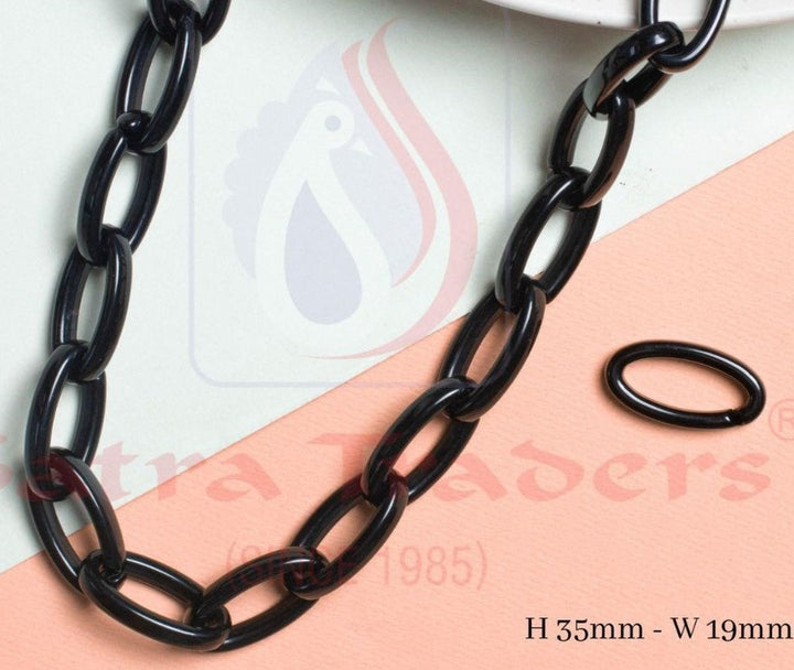 Acrylic Link Chain - Size: H-35mm W-19mm | Colors: Black, White, Red, Blue, Length: 1mtr, Versatile For Crafting And Jewelry Making