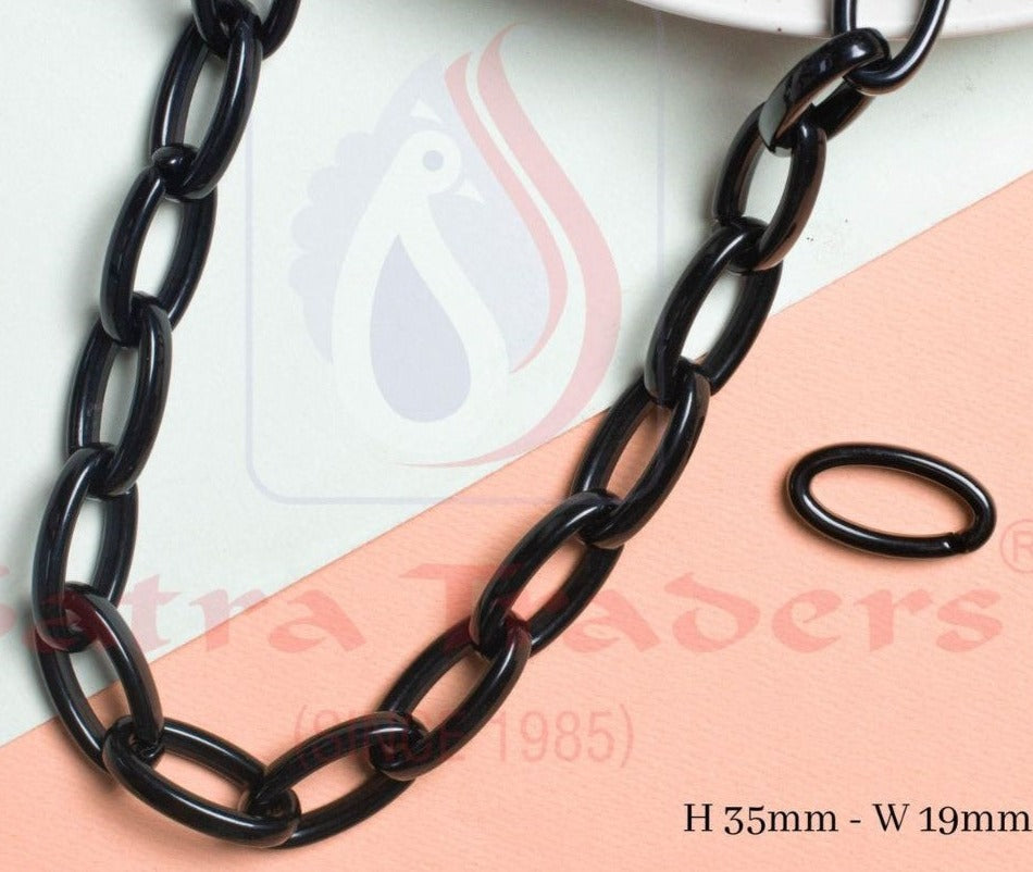 Acrylic Link Chain - Size: H-35mm W-19mm | Colors: Black, White, Red, Blue, Length: 1mtr, Versatile For Crafting And Jewelry Making