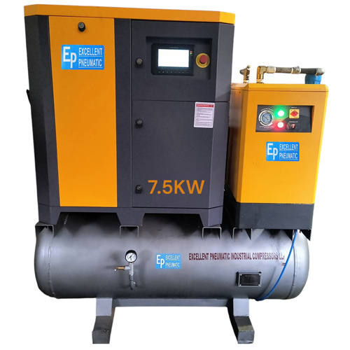 10 Hp Tank Mounted Screw Compressor - Color: Yellow