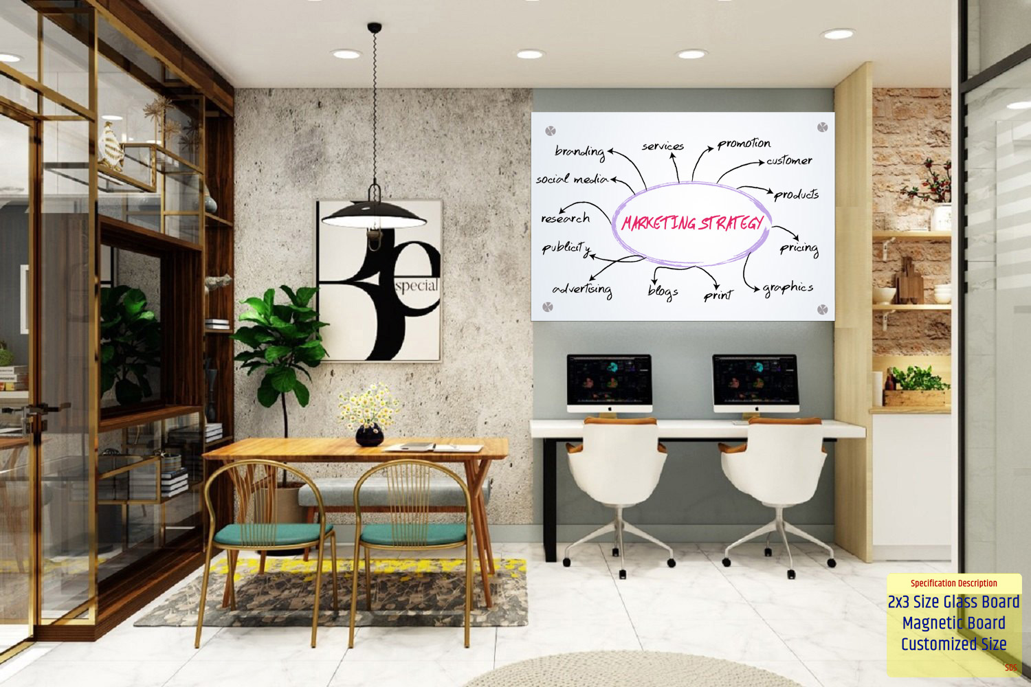 96x48 Office Inch Frameless Glass Writing Magnetic Board