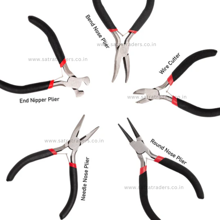 Jewelry Making Pliers Set of 5 | Needle Nose | Bent Nose | End Cutting | Round Nose | Combination Plier | Qty : 5 | P18