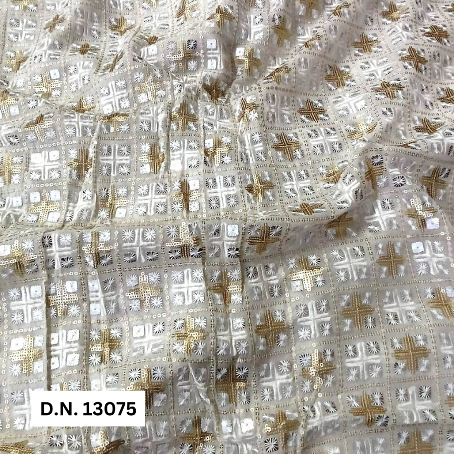 Premium Silver Square Sequin Georgette