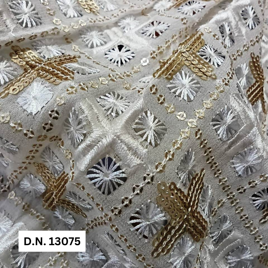 Premium Silver Square Sequin Georgette