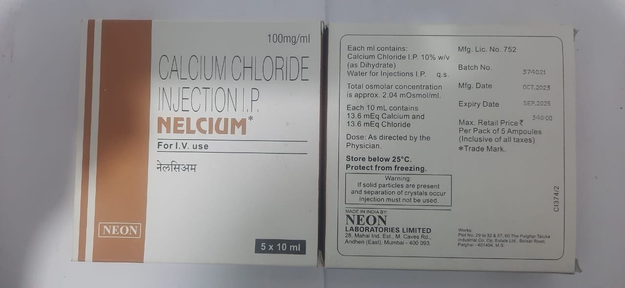 Nelcium Injection 100 mg, CALCIUM CHLORIDE-100MG