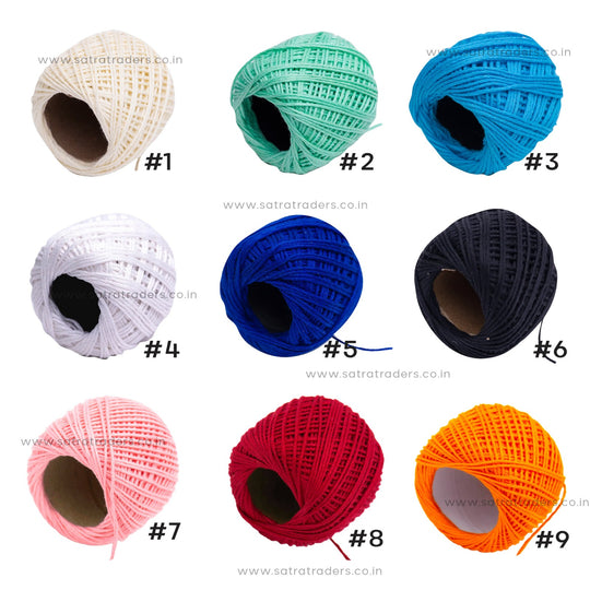 Rakhi Thread - Cotton Blend, 25mtr Roll | Off White, Mint Green, Sky Blue, Dark Blue, Light Pink, Maroon, Red, Orange, Green, Hot Pink, Yellow