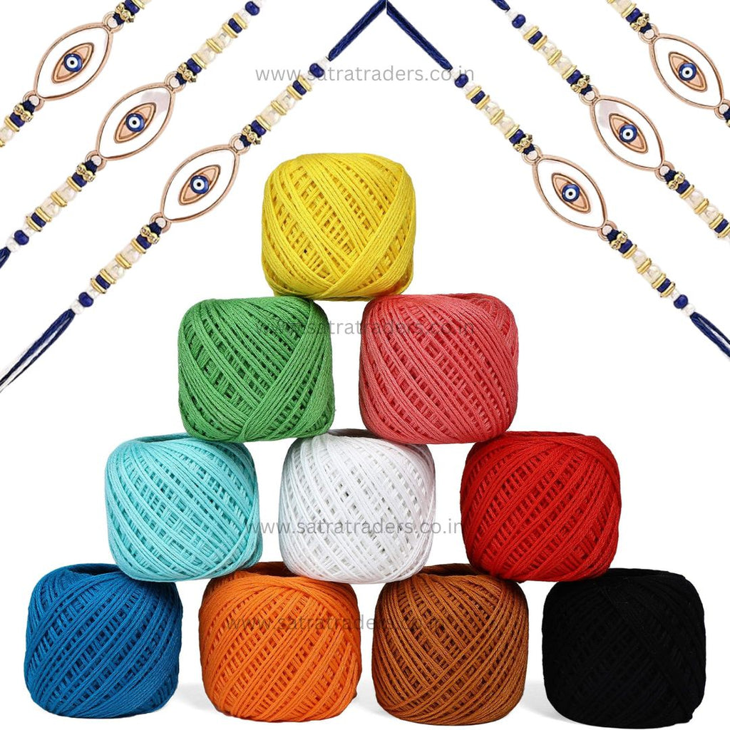 Rakhi Thread - Cotton Blend, 25mtr Roll | Off White, Mint Green, Sky Blue, Dark Blue, Light Pink, Maroon, Red, Orange, Green, Hot Pink, Yellow