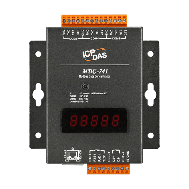 Mdc-741 Modbus Data Concentrator - Metal Casing, 102x125x28 Mm , Black Color, 1 X Ethernet & 4 X Rs-232, 1 X Rs-485, 250 Polling Definitions, 9600 Register Data Pool, Web-based Configuration, 8 Simultaneous Modbus Tcp Connections