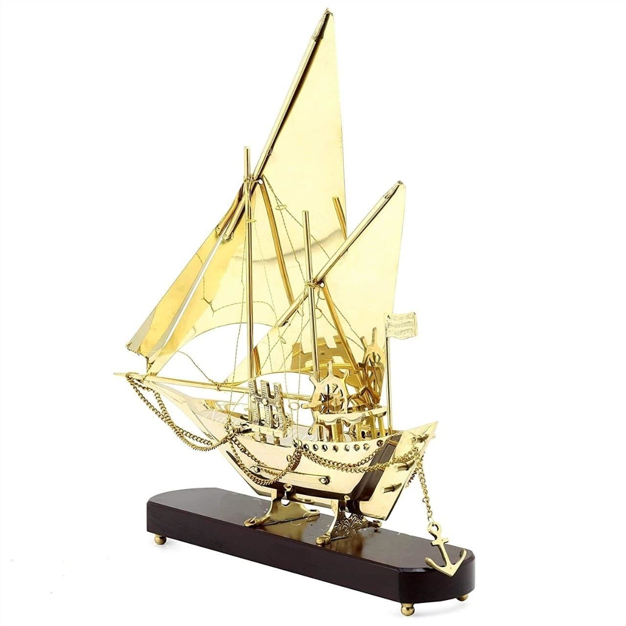 Shiny Golden Metal Showpiece Ship - Size: Height: 17 Inches