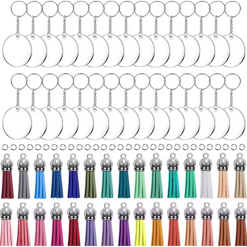 Ewang Custom Keychain Set - High-Quality Iron Metal, Silver Color | Personalized Blank Tassel Pendants, Indian Regional Style, Modern Accessory