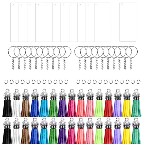 Ewang Factory Wholesale Circle Acrylic Blanks Keychain With Tassels For Diy Key Crafting - Color: Silver