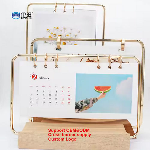 Custom Logo Printing Monthly Stand Flip Wooden Table Desk Calendar - Binding: Perfect Binding