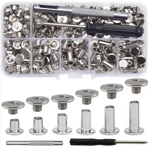 Nut Kit Custom Threaded Post Set Flat Head Rivet Fasteners Bolt Female Male Belt Leather Book Binding Chicago Screw - Feature: Light Weight