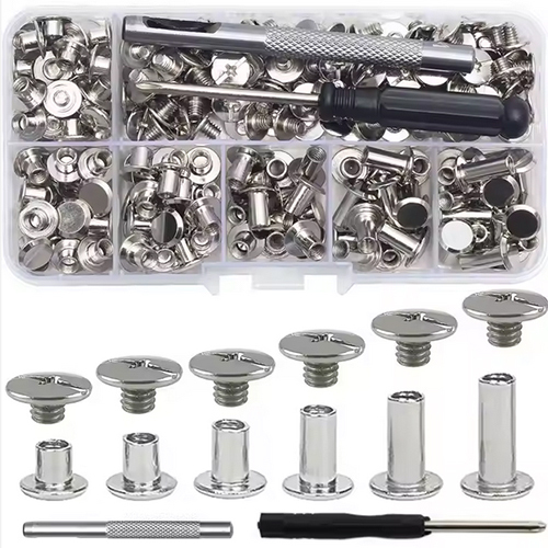 Nut Kit Custom Threaded Post Set Flat Head Rivet Fasteners Bolt Female Male Belt Leather Book Binding Chicago Screw