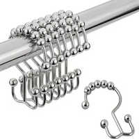 Metal Bathroom Double Curtain Rod Hooks Shower Curtain Hanging Rings