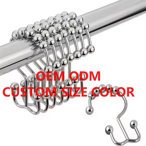 Decorative Silver 12 Pcs Modern Bathroom Roller Hanger Rust Resistant Rod Metal Double Glide Side Ring Shower Curtain Hook - Metal Type: Steel