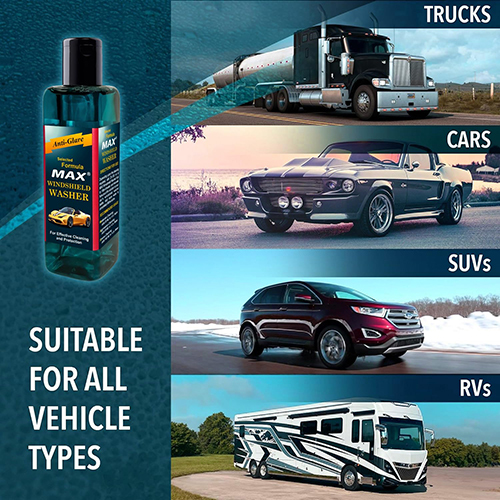 Max Windshield Washer Fluid Concentrate - 200ml Pack Size | Effective Cleaning Solution For Crystal Clear Windshields, Safe For Tinted Windows, Compatible With Various Car Polishers, 24-month Expiration