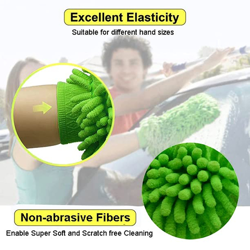 Green Microfibre Wash Mitt Cleaning Gloves