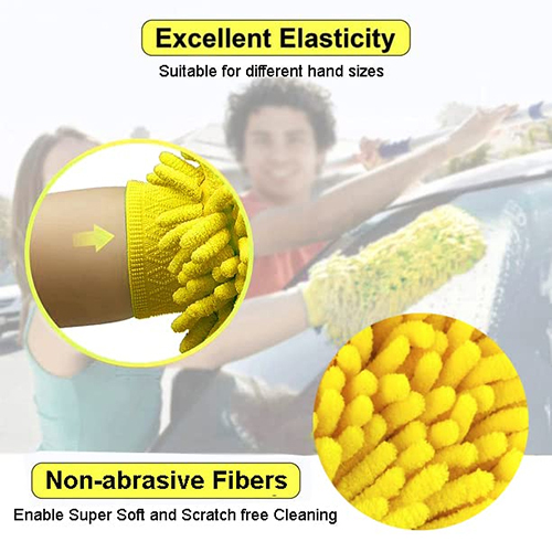 Yellow Double Sided Microfibre Wash Mitt Cleaning Gloves - Material: Microfiber