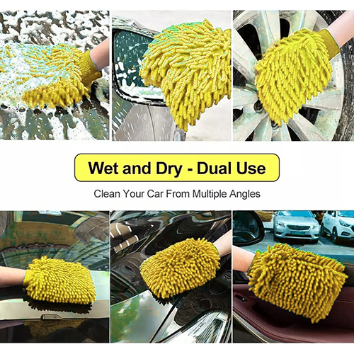Yellow Double Sided Microfibre Wash Mitt Cleaning Gloves
