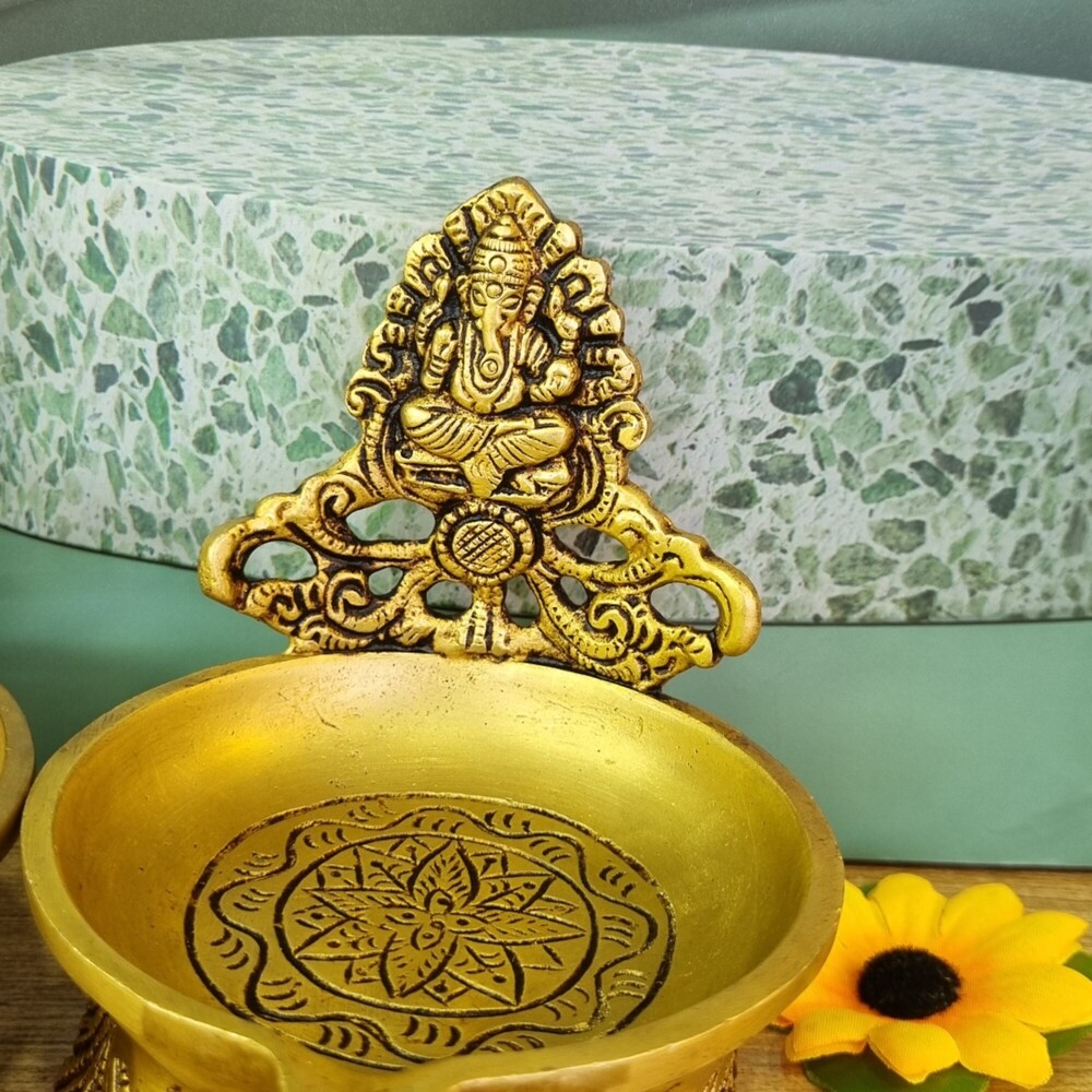 Polishing Brass Table Laxmi Ganesh Diya - Uninque Oil Lamp For Festive Decor