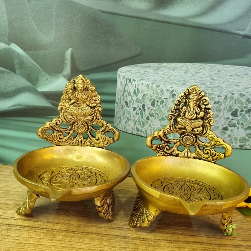 Brass Table laxmi Ganesh Diya - uninque oil lamp for festive decor