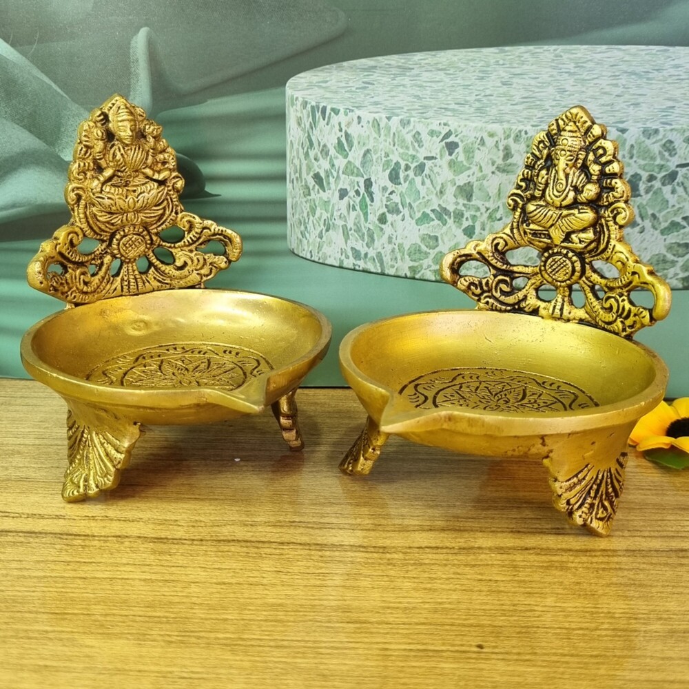 Brass Table laxmi Ganesh Diya - uninque oil lamp for festive decor