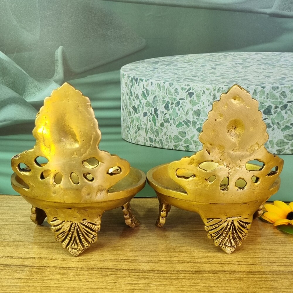 Polishing Brass Table Laxmi Ganesh Diya - Uninque Oil Lamp For Festive Decor