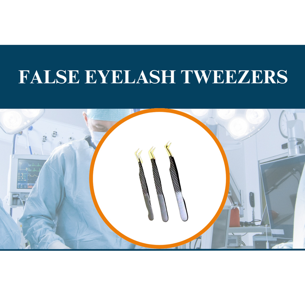 Cosmetic False Eyelash Tweezers - Stainless Steel, Set of 3, Black and Silver | Ergonomic Matte Finish, Precise Grip