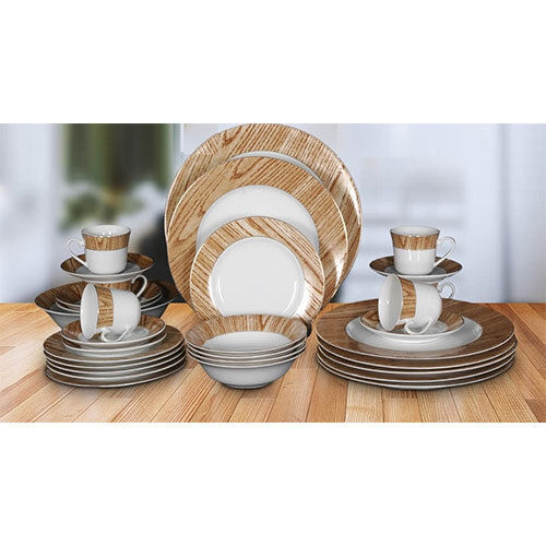 Crockery Dinner Set - Color: Brown & White